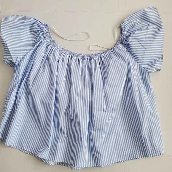 Zara Striped Off the Shoulder Top, Blue White, L - Picture 3 of 7